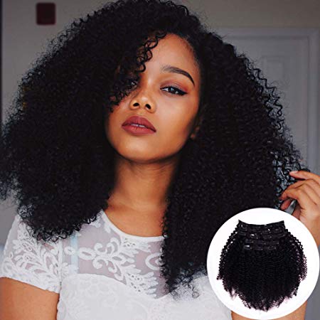 Vanalia 3C 4A Kinkys Curly Human Hair Clip in Extensions Double Wefted Natural Black 100% Remy Human Hair 120 Gram 7 Pieces 18 Clips for African American Black Women Afro Kinkys Curly 18 Inch