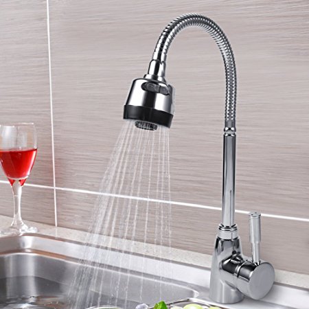 TOPINCN Zinc Alloy Swivel Spout Kitchen Sink Faucet Single Handle Mixer Cold and Hot Tap