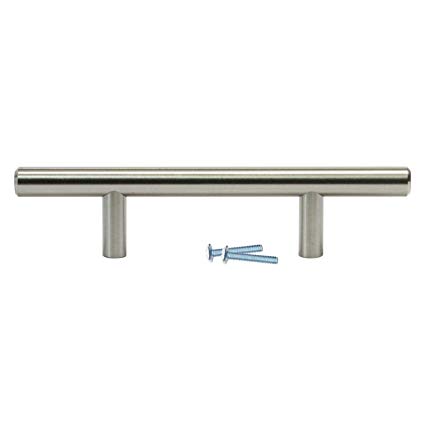 Rok Hardware 3" Hole Centers Kitchen Cabinet Euro Style Drawer Door Steel T Bar Pull Handle Pull 6" Length P9311876BN (1, Brushed Nickel)