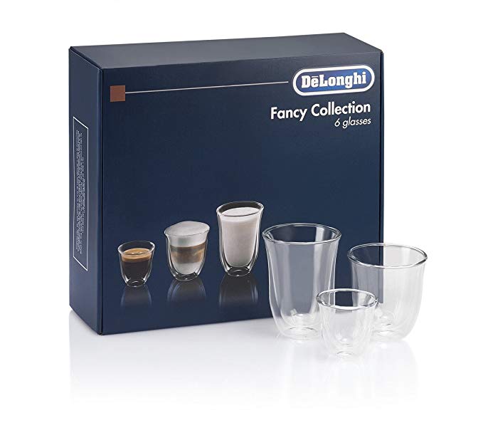 DeLonghi America 551329971 Fancy Collection double Walled Thermo Espresso, Cappuccino & Latte Macchiato Glasses (Set of 6), Clear