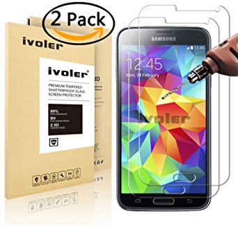 [2 Pack] Galaxy S5 / S5 Neo Screen Protector- iVoler Premium Tempered Glass Screen Protector for Samsung Galaxy S5 / S5 Neo - 0.2mm Ballistics Glass, 2.5D Round Edge, 9H Hardness Featuring Anti-Scratch, Anti-Fingerprint, Bubble Free- Lifetime Replacement Warranty