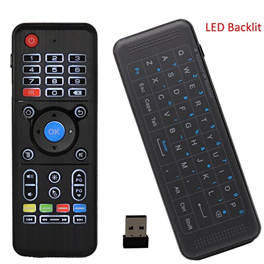 Ilebygo Backlight Mini Wireless Keyboard H1,Android TV Remote,Rechargeable Mouse with Touchpad Combo with IR learning Fly Air Remote Mouse For Android TV Box.HTPC.IPTV.Pad.PS3/PS4. (H1 backlight)