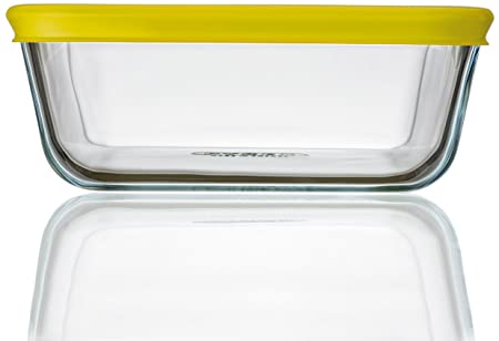 Pyrex Cook n Fresh - Square Storage Dish with Yellow Plastic Lid - 0.85L (Dimensions: L15 x W15 x H6 cm)