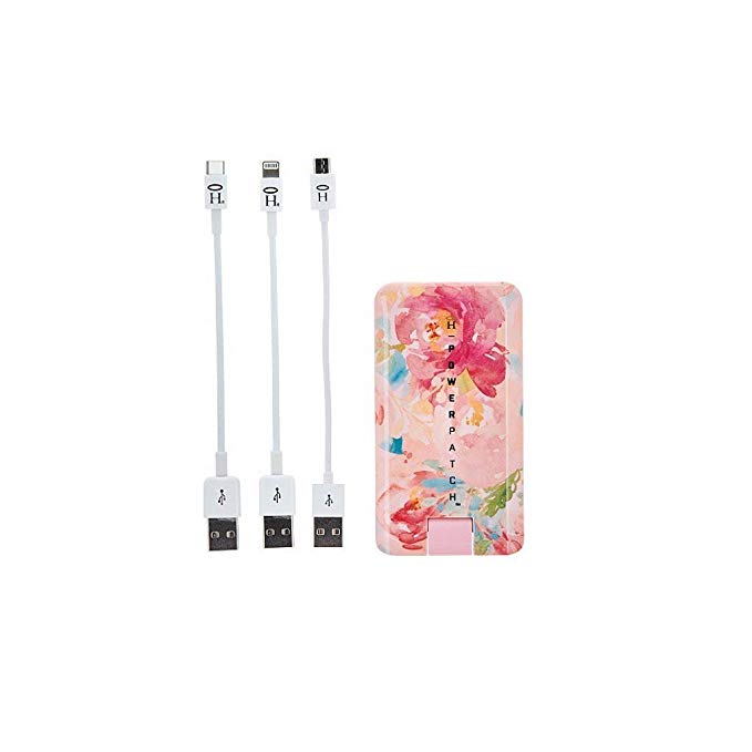HALO Powerpatch Phone Charger - 3000mAh Power Bank - External Battery Pack USB Port Phone Charger Compatible with Multiple Devices, Blush Floral