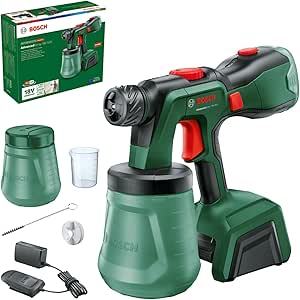 Bosch pistola a spruzzo a batteria AdvancedSpray 18V-500 (per varie vernici; 3m²/min; 2 serbatoi 1200 ml; batteria 4 Ah e caricabatteria)