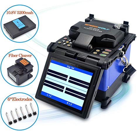 SPEEDWOLF 5" LCD Core to Core Alignment Automatic Focus Optical Fiber Fusion Splicer Portable FTTH Optic Fiber Splicing Machine for SM/MM/DSF/NZDSF/ED Fibers with Fiber Cleaver and 6xElectrodes