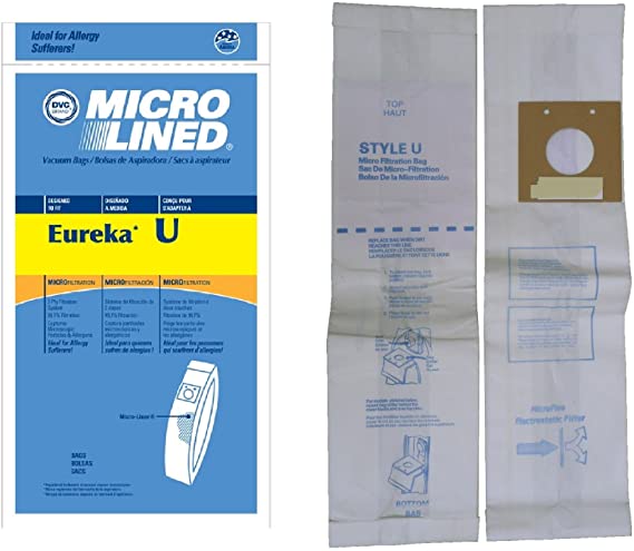 Micro Lined Anti-Bacterial Vacuum Cleaner Bags --Designed to Fit Eureka Bravo and Powerline (All Models Using Bag STYLE U), White-Westinghouse Upright (All Models Using Bag STYLE VIP 2030)--10 ct pack