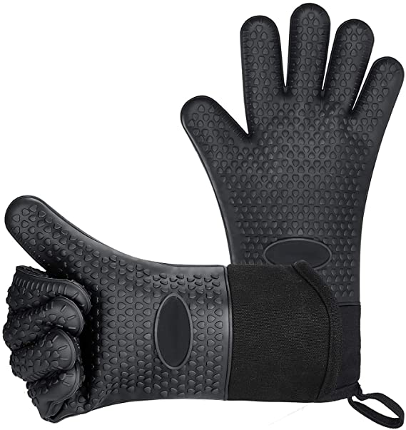 BBQ Gloves, Heat-Resistant Waterproof and Non-Slip Extended Silicone Gloves for Barbecue, Kitchen Cooking, Oven, Smoker, Microwave Baking