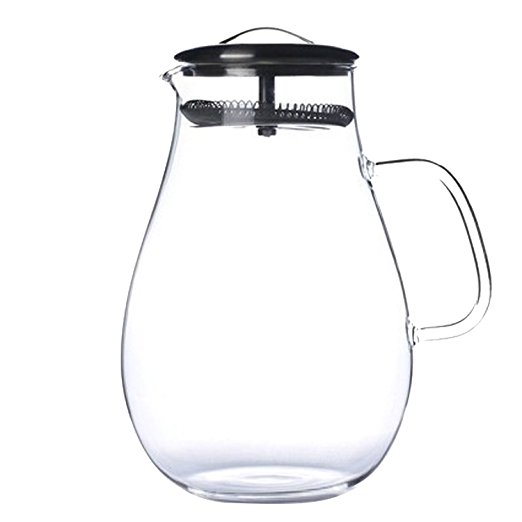 1900ml Large Capacity Glass Pitcher Drink Water Juice Tea Milk Beverage Jug Pitcher Bottle with Filter Stainless Steel Lid for Homemade Juice Iced Tea