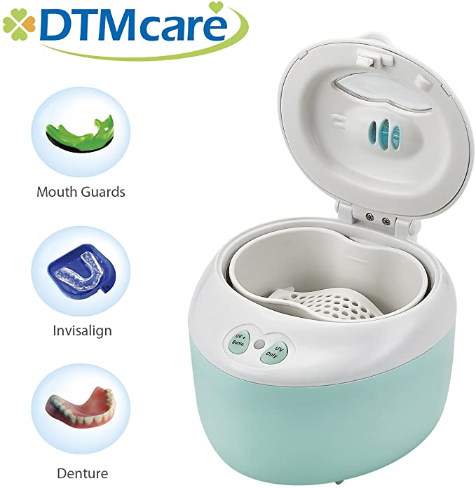 DTMCare Denture, Dental Cleaner UV (Blue color) Ultrasonic Sterilization for Denture, Mouth Guard, Invisalign, Retainer. Snore Guard Sleep Retainer. FDA Registered/CE Medical Approved. by DTMCare