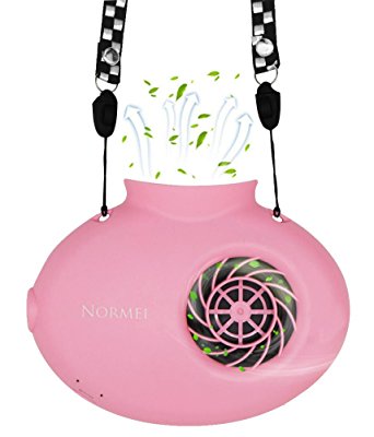 Necklace Fan Normei Battery Operated Mini Protable USB Rechargeable Fan Powered by 2200mAh Battery For Personal Cooling Kids Camping Walking Travel Outdoor with String Pink