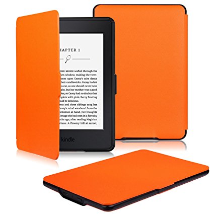 OMOTON Kindle Paperwhite Case Cover - The Thinnest and Lightest PU Leather Smart Cover for All-New Kindle Paperwhite (Fits All versions: 2012, 2013, 2014 and 2015 All-new 300 PPI Versions), Orange