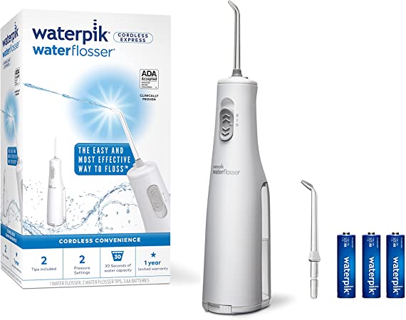 Waterpik Cordless Water Flosser, Battery Operated & Portable for Travel & Home, ADA Accepted Cordless Express, White WF-02