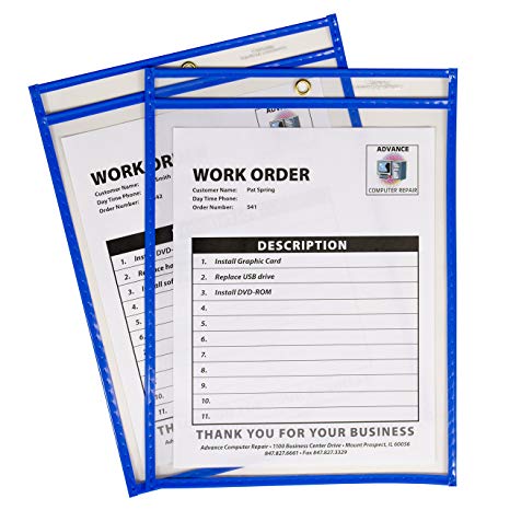 C-Line Neon Stitched Shop Ticket Holders, Blue, Both Sides Clear, 9 x 12 Inches, 15 per Box (43915)