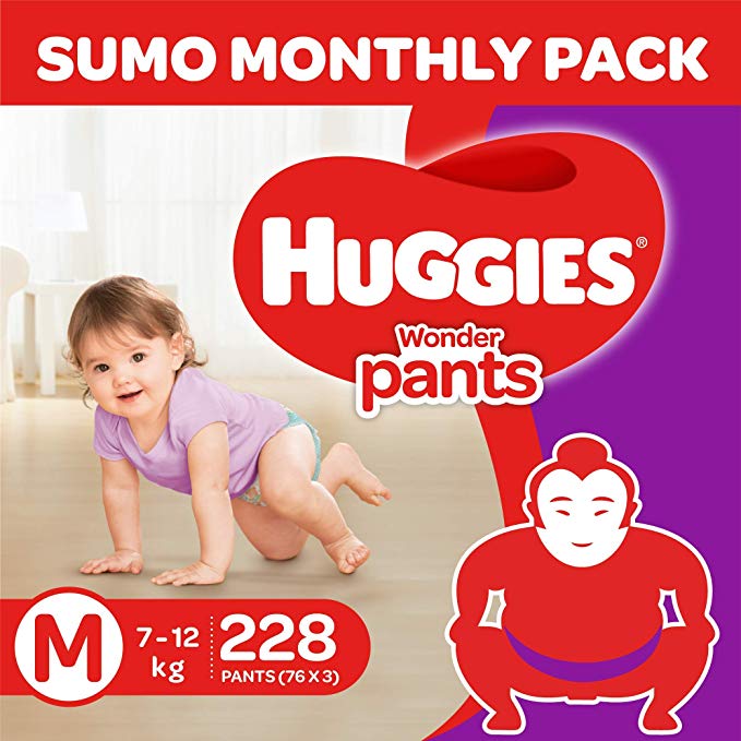 Huggies Wonder Pants Diapers Sumo Pack, Medium (228 Count)