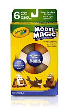Crayola Model Magic, Naturals (Bisque/Terra Cotta/Earthtone) 6 Count 0.5 Ounce Packs No-Mess, Soft, Squishy, Lightweight Modeling Material For Kids 4 & Up, Easy to Paint and Decorate, Air Dries Smooth