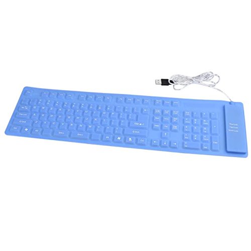 Keyboard USB Wired Backlit Gaming Mechanical Wireless Mouse USB roll-up Flexible Silicone Keyboard for PC Laptop Fashionable Blue