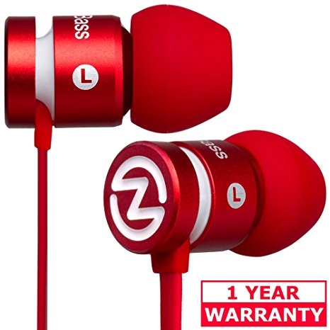 Earbuds ZEUS BASS-HD Sound-Best Earphones With Microphone-Noise Cancelling-Tangle Free Cord-for iPhone 4S,5,SE,6,6S,6 Plus with Mic and Volume Control- with Case-Perfect Gift for Men and Women (Red)