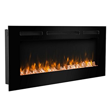 PuraFlame 50" Alice In-Wall Recessed Electric Fireplace, Touch Screen Control Panel, Remote Control, 1500W, Black