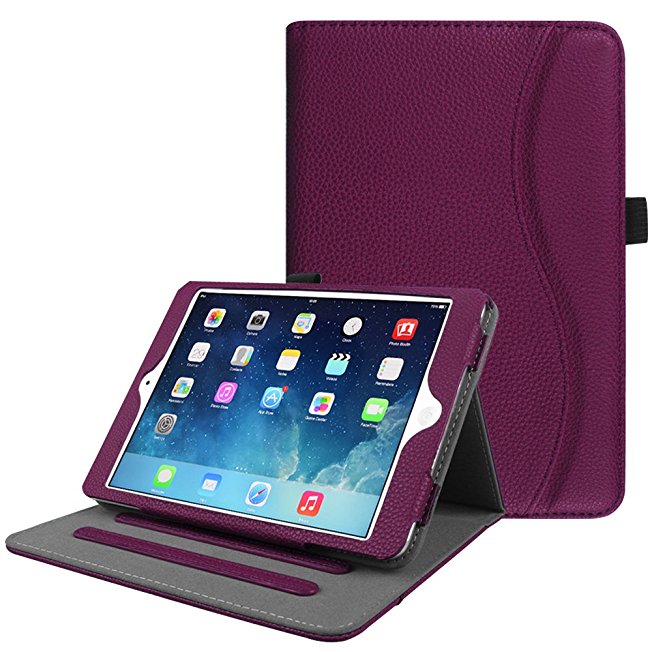Fintie iPad Mini / Mini 2 / Mini 3 Case [Corner Protection] - [Multi-Angle Viewing] Folio Stand Smart Cover with Pocket, Auto Sleep / Wake for Apple iPad Mini 1 / Mini 2 / Mini 3, Purple