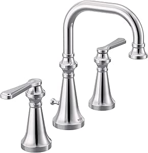 Moen TS44102 Colinet Traditional Two-Handle Widespread High-Arc Bathroom Faucet with Lever Handles, Valve Required, Chrome