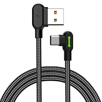 mcdodo USB C Cable 90 Degree Type C Charger Cable Right Angle Nylon Braided Fast Charger Lead Data Sync Charging Cable Compatible with Galaxy S20 S10 S9 S8 Note 20 Note 10 A80 A51 Huawei Xiaomi (1.8M)
