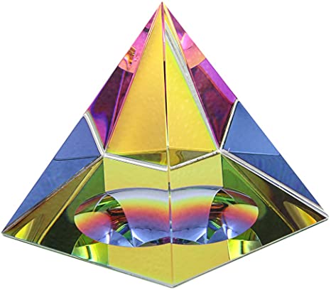 OwnMy Crystal Pyramid Iridescent Suncatchers Prism Rainbow Color with Gift Box (4 Inch Tall)