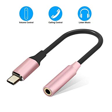 USB C to Headphone Jack Adapter, Nikipa USB Type C to 3.5mm Aux Audio Dongle Adapter for Pixel 3 / 3XL /2/2 XL, HTC U11 and More (Rose Gold)