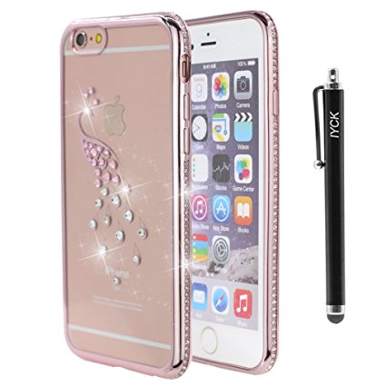 iPhone 6 Plus Case, iYCK Electroplated Crystal Clear Soft Flexible TPU Gel [Studded Full Frame and Back] Diamond Bling Rhinestone Protective Back Case Cover for iPhone 6/6S Plus 5.5 inch - Gold Swan