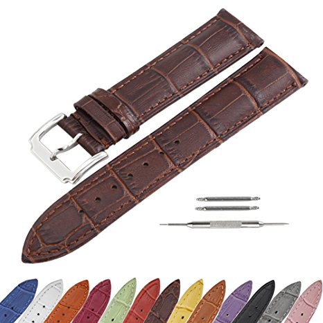 SIMCOLOR Leather Watch Band - Choice of Color & Width (16mm,18mm,20mm,22mm or24mm) Premium Genuine Cowhide Replacement Watch Strap