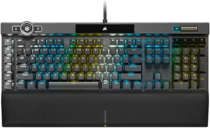 Corsair K100 RGB Optical-Mechanical Gaming Keyboard - Corsair OPX RGB Optical-Mechanical Keyswitches - AXON Hyper-Processing Technology for 4X Faster Throughput - 44-Zone RGB LightEdge