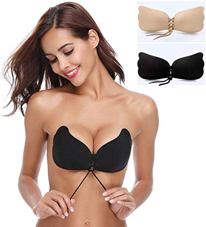 Aruny Strapless Bra (2 Pack) for Women Invisible Adhesive Bra Invisible Sticky Bra Push Up Backless Bra