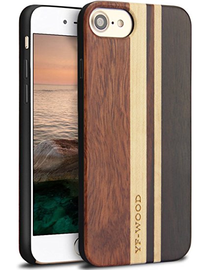 iPhone 7 Case,Wood iPhone Case,Natural Unique Real Wood Shockproof Drop proof Wooden Bumper Protection Cover for iPhone7