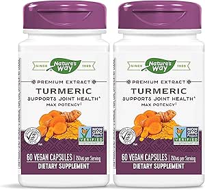 Nature's Way Premium Extract Turmeric Max Potency Standardized to 95% Curcuminoids 750 mg per serving 60 Vegan Capsules (Pack of 2)