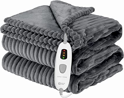 ZONLI Heated Throw Blanket -Electric Blanket Throw with 4 Heating Levels & 6H Auto Off，Machine Washable Soft Flannel Heating Blanket for Bedroom Office Couch ，ETL Certified，Grey, 130× 180CM