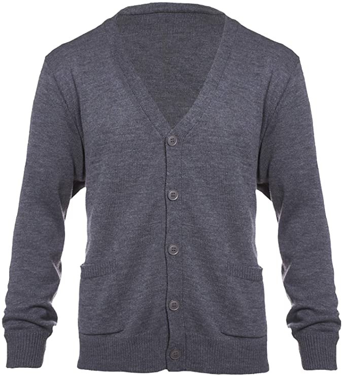 Knit Minded Mens Flat Knit Long Sleeve V-Neck Two Pocket Button Down Cardigan Sweater (See More Sizes)