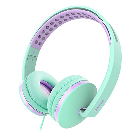 On Ear Headphones with Mic, Jelly Comb Foldable Corded Headphones Wired Headsets with Microphone, Volume Control for Cell Phone, Tablet, PC, Laptop, MP3/4, Video Game (Green & Purple)
