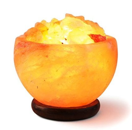 [Hand Crafted] HemingWeigh Rock Salt Bowl Lamp with Salt Chips, Wood Base, Electric wire & Bulb