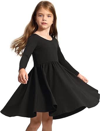 Stelle Long Sleeve Girls Dress Toddler Fall Dresses Skater Twirl Cotton A-Line Dress for School Casual Holiday Halloween