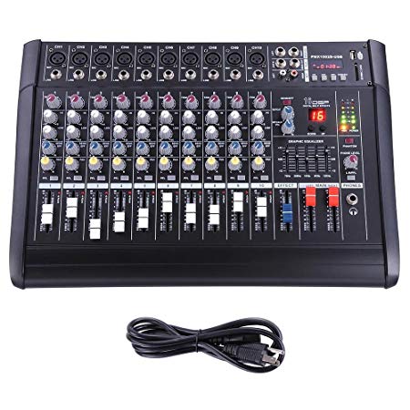 AW 10 Channel Professional Powered Mixer with USB Slot Power Mixing 110V