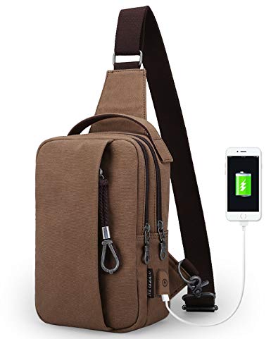 Muzee Sling Bag for Men Chest Shoulder Gym Backpack Outdoor Crossbody Pack with USB Charging Port