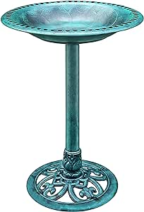 VIVOHOME 28 Inch Height Polyresin Lightweight Antique Outdoor Garden Bird Bath Green