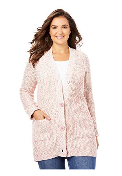 Woman Within Women's Plus Size Long-Sleeve Shaker Cardigan Sweater