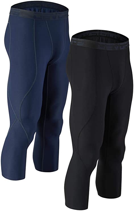 DEVOPS Men's 3/4 (2 Pack) Compression Cool Dry Tights Baselayer Running Active Leggings Pants