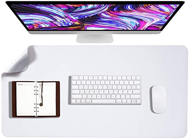 Soyan Dual-Sided PU Leather Desk Pad/Mouse Pad for Office & Home, Waterproof Desk Blotter Pad with Comfortable Writing Surface, 31.5"x15.7" (White)