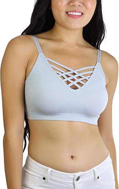 ToBeInStyle Women's Adjustable Strap Front V-Lattice Bralette