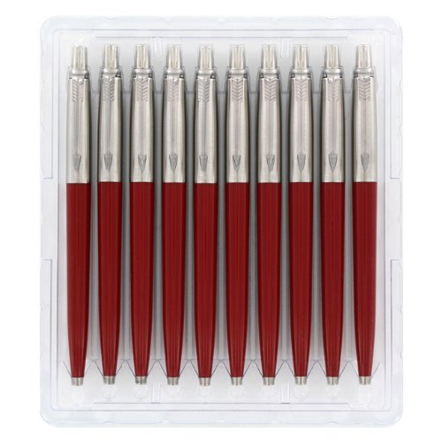 Parker Jotter Standard Red Retractable Ballpoint Pen, Blue Ink, 10/Pack
