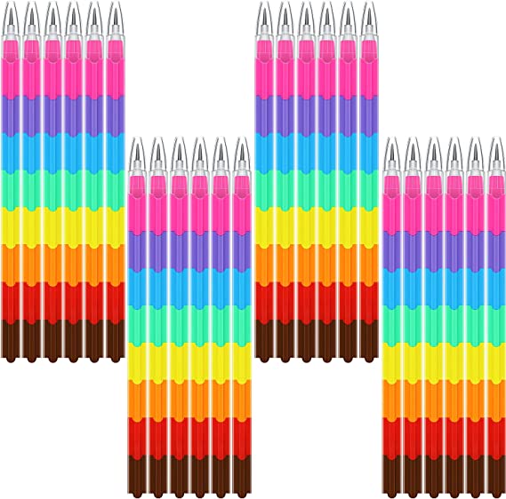 Zonon 24 Pieces Stacking Point Pencils HB Rainbow Stacking Pencils Non-Sharpening Pencils Stackable Colored Fun Pencils for Kids Office School Supplies, Taking Notes Writing Drawing Drafting