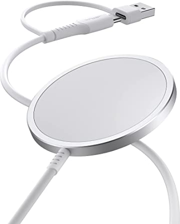 Magnetic Wireless Charger, JSAUX Magnet Wireless Charging Pad Compatible with iPhone 13/13 Pro/13 Pro Max/13 Mini, 12/12 Pro/12 Pro Max/12 Mini, AirPods 3 2 Pro, Mag-Safe Charger, Mag Charger-Silver