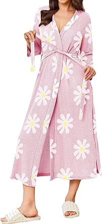 Ekouaer Women's Robe Long Waffle Knit Bathrobe Lightweight Soft Kimono Robes Loungewear S-XXL